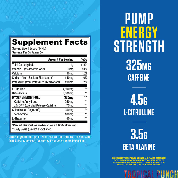 Ryse Loaded Pre Workout Powder - Kool-Aid Tropical Punch - Daily Pre-Workout for Men & Women with 300mg Caffeine, Beta Alanine, and Citrulline for Pu