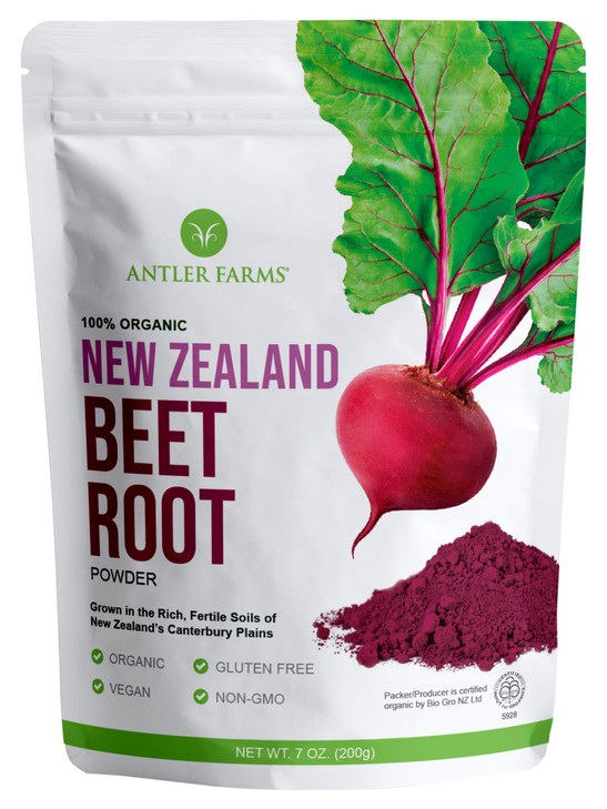 Antler Farms - 100% Pure Organic New Zealand Beet Root Powder, 40 Servings, 200g - Freeze Dried, Raw, Vegan, Gluten Free, Naturally Rich in Nitrates