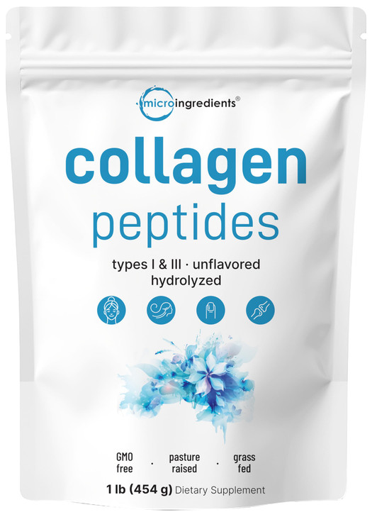 Micro Ingredients Bovine Collagen Peptides Powder, 1lb | Type I & III + Natural Protein | Grass-Fed Bovine Source | Unflavored | Paleo, Non-GMO