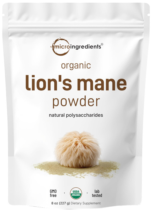 Micro Ingredients Organic Lions Mane Mushroom Powder, 8oz | Pure Fruiting Body Superfood | Supports Brain, Focus, Energy & Immune Health | Great for