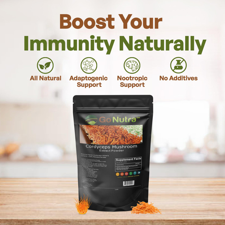 Go Nutra Cordyceps Mushroom Powder | Cordyceps Extract 30% Polysaccharides Non-GMO Pure Cordycep Powder 8 oz. (225 Grams)