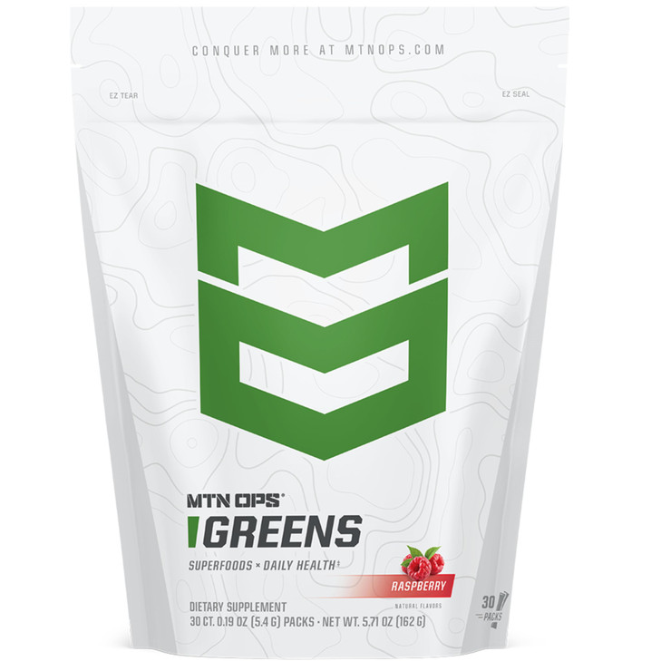 MTN OPS Super Greens Superfood Drink Mix  Daily Greens Powder with Organic Superfoods, Chlorophyll, Digestive & Immune Support, Raspberry Flavor, 30