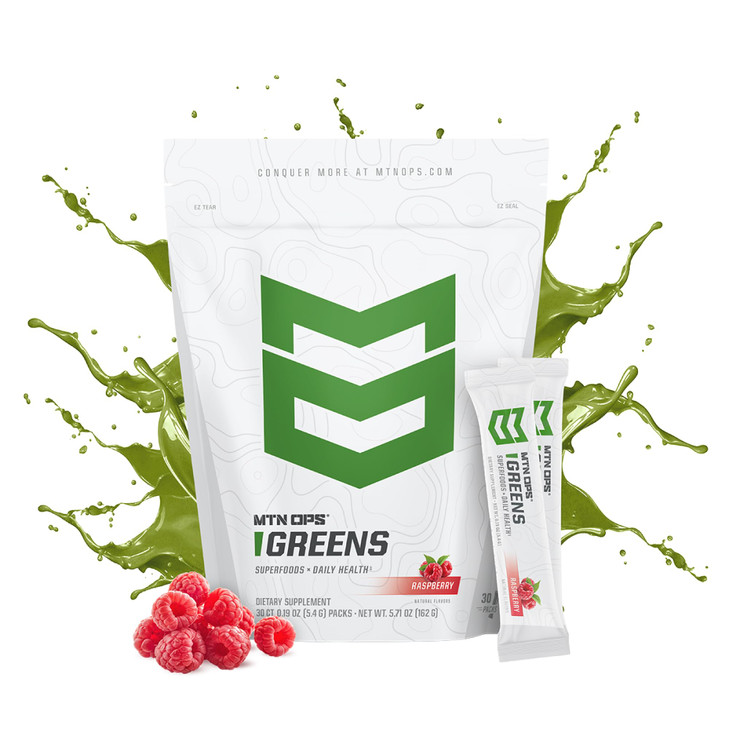 MTN OPS Super Greens Superfood Drink Mix  Daily Greens Powder with Organic Superfoods, Chlorophyll, Digestive & Immune Support, Raspberry Flavor, 30
