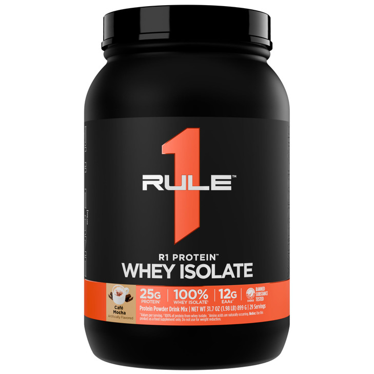 Rule 1 R1 Protein Whey Isolate - with 25g Protein & 6g BCAA Exclusively from Isolated & Hydrolyzed Sources for Workout Recovery (2 Pounds*, Café Moch