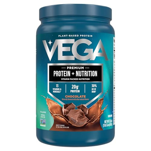 Vega Protein + Nutrition - 20g Plant-Based Pea Protein, Chocolate, 17 Servings, Vegan Keto Superfood, Antioxidant-Rich, Gluten Free, Dairy Free, Low