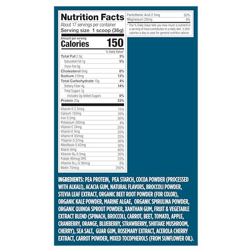Vega Protein + Nutrition - 20g Plant-Based Pea Protein, Chocolate, 17 Servings, Vegan Keto Superfood, Antioxidant-Rich, Gluten Free, Dairy Free, Low