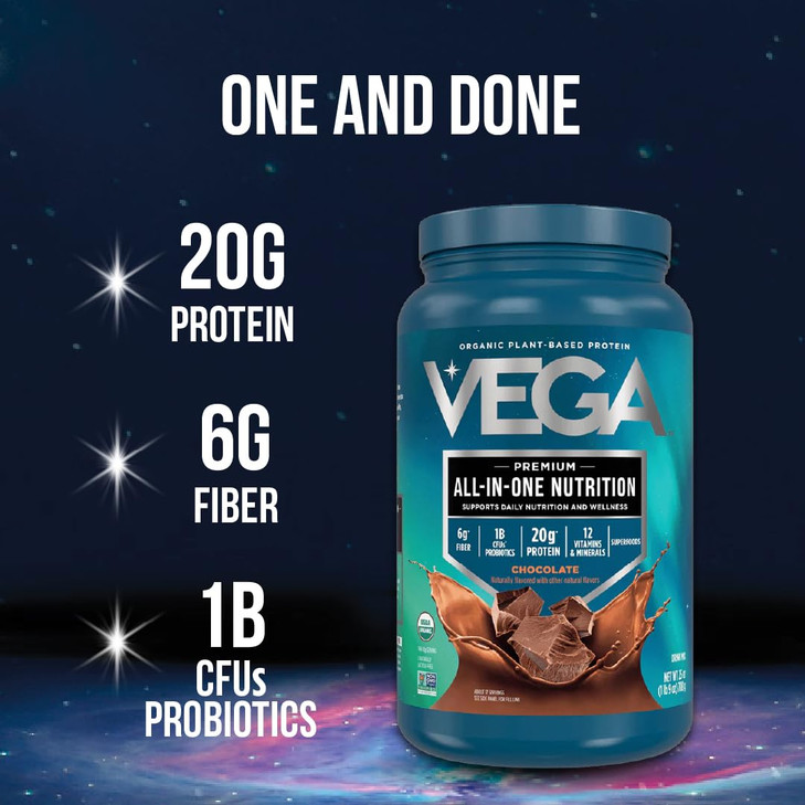 Vega Organic All-in-One Vegan Protein Powder, Chocolate - Superfood Ingredients, Vitamins for Immunity Support, Keto Friendly, Pea Protein for Women