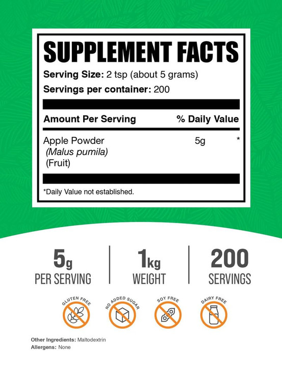 BulkSupplements.com Apple Powder - Apple Fruit Powder, Fiber Supplement for Digestive Support - Natural & Gluten Free, 5g per Serving, 1kg (2.2 lbs)