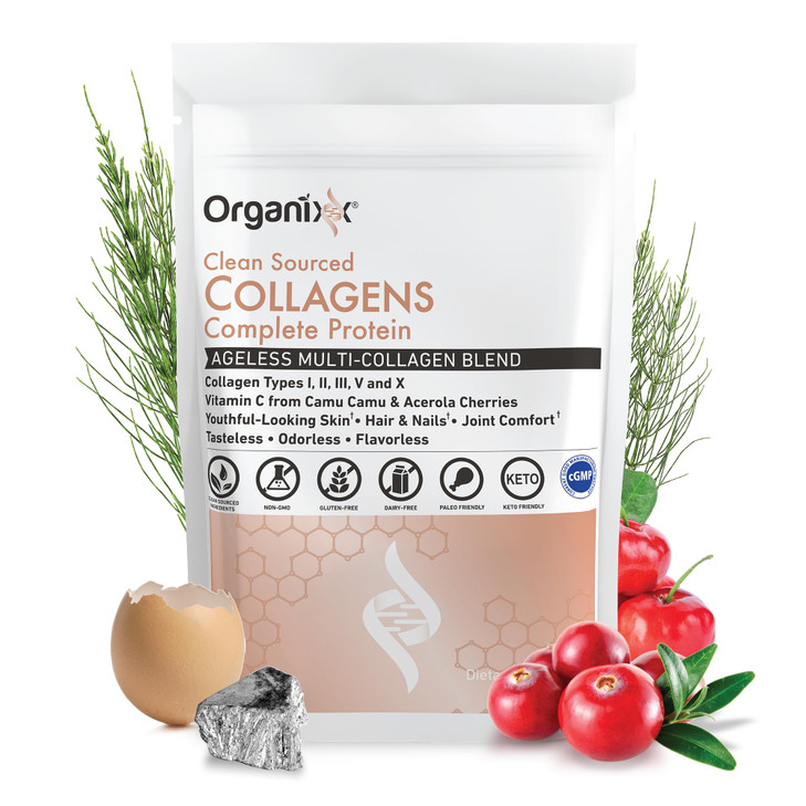 Organixx Clean Sourced Collagen Peptides Powder with Vitamin C, Types I, II, III, V, X Hydrolyzed Collagen, Hair, Nail, Skin, Bone & Joint Health, Ag