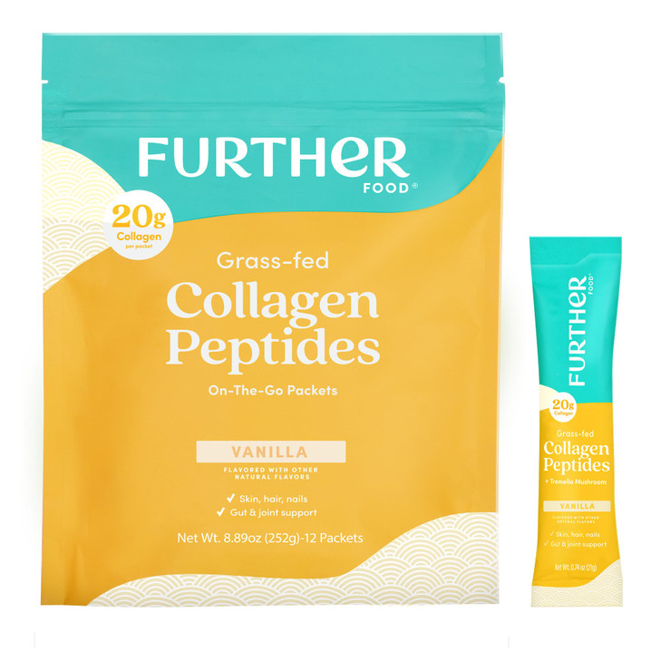 Further Food Vanilla Collagen Peptides Powder with Tremella Mushroom  100% Grass-Fed, Hydrolyzed Type 1 & 3, 20g of Collagen per Serving, Supports S