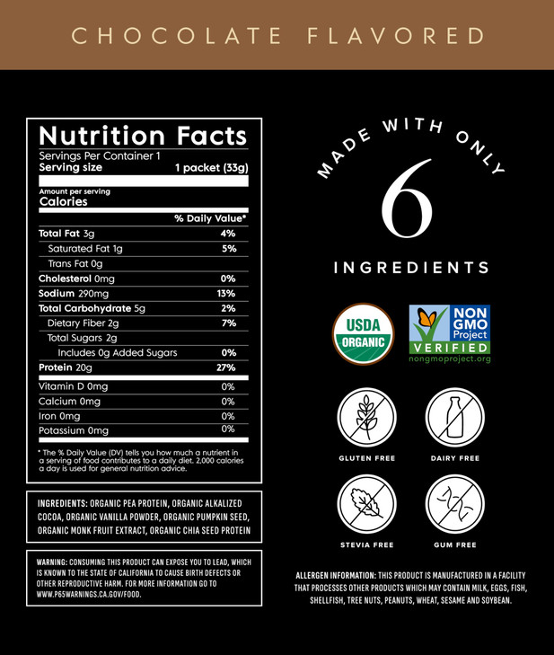 Truvani Vegan Pea Protein Powder | Chocolate | 20g Organic Plant Based Protein | Single Serving Travel Packets | 10 Servings | Keto | Gluten & Dairy