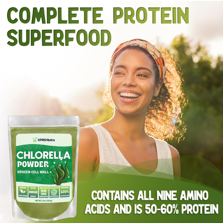 XPRS Nutra Chlorella Powder - Broken Cell Wall Chlorophyll Powder - Chlorella for Immunity - Vegan Friendly Complete Protein (8 Ounce)