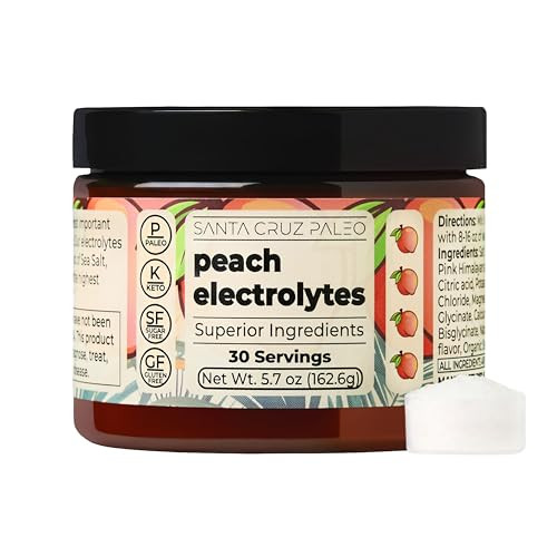 Santa Cruz Paleo Electrolyte Powder, Peach Flavor, Sugar Free Hydration Drink Mix with Himalayan Pink Salt, Sea Salt, Magnesium Glycinate, Potassium