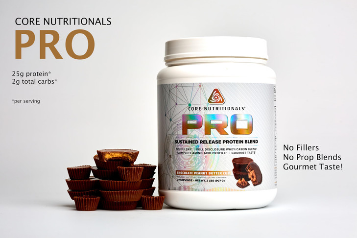 Core Nutritionals Pro Sustained Release Whey Protein Blend | with Digestive Enzymes | 25g Protein, 2g Carbs | No Fillers | 2 Pound (Chocolate Peanut