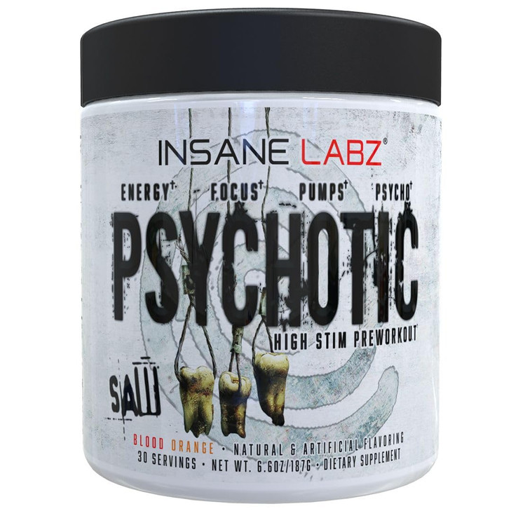 Insane Labz Psychotic Saw, High Stim Pre Workout Powder with OxyGold­ and AMPiberry®,Extreme Lasting Energy with Teacrine®,Focus with CognitIQ® and