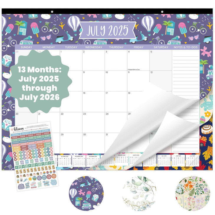 bloom daily planners Desk Calendar 2025-2026 - Academic Year Large Wall Calendar (July 2025 - July 2026) - 21 x 16 Desktop & Hanging Monthly Planne