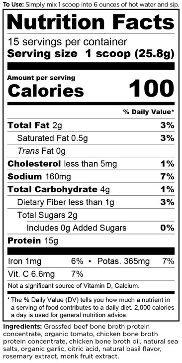 Ancient Nutrition Bone Broth Protein Powder, Tomato Basil, Grass-Fed Chicken and Beef Bone Broth Powder, 15g Protein Per Serving, Supports a Healthy