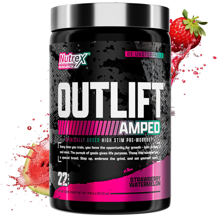 OUTLIFT Amped Max Dosed HIGH STIM Pre Workout Powder 6G Citrulline, 3.2G Beta Alanine, Alpha GPC, CognatiQ, Extreme Energy, Massive Pumps, Electrolyt