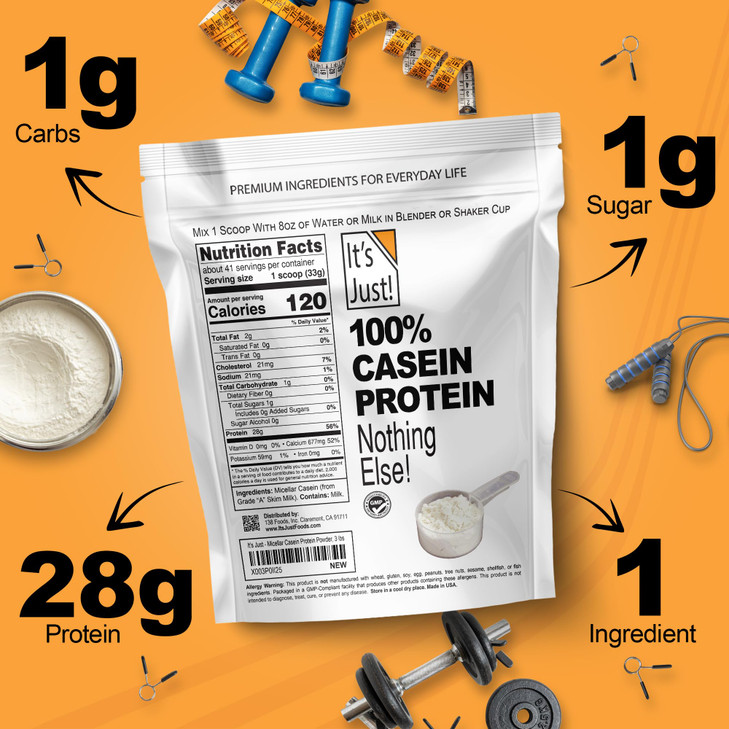 It's Just! - 100% Casein Protein Powder, Made in USA, No Added Flavors or Sweeteners (Unflavored, 5 Pound (Pack of 1))
