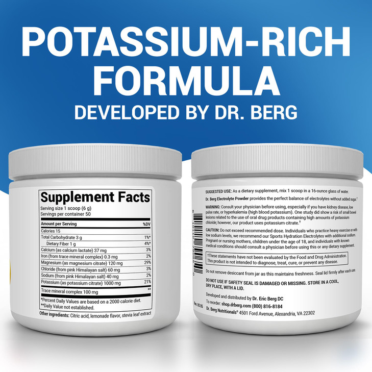 Dr. Berg Zero Sugar Hydration Keto Electrolyte Powder - Enhanced w/ 1000 mg of Potassium & Real Pink Himalayan Salt (NOT Table Salt) - Lemonade Flavo