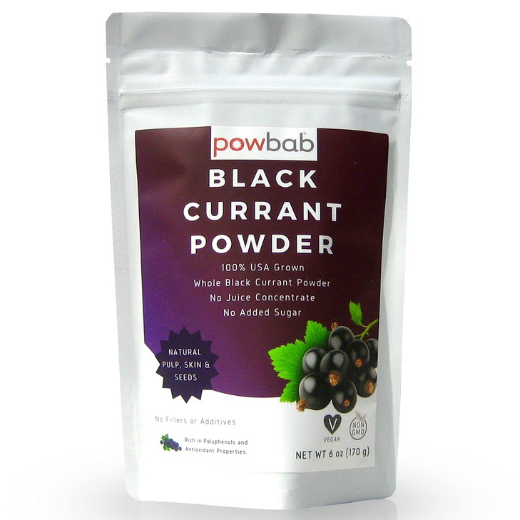 powbab Black Currant Powder - 100% USA Grown Whole Black Currants. No Juice Concentrate, No Added Sugar. Made in USA from Dried Currants Unsweetened.