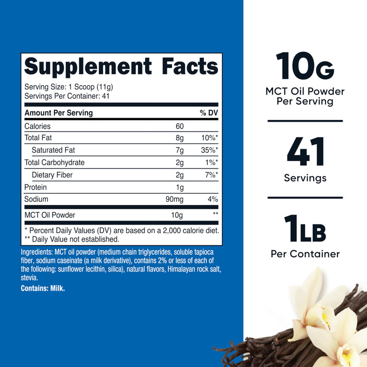 Nutricost Premium MCT Oil Powder (1 LB, Vanilla) - Best for Keto, Ketosis, and Ketogenic Diets - Zero Net Carbs, Non-GMO and Gluten Free, Medium Chai