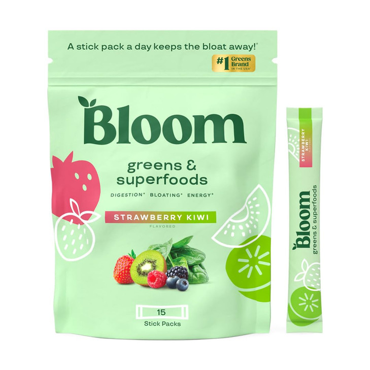 Bloom Nutrition Greens and Superfoods Powder Packets for Digestive Health, Greens Powder, Digestive Enzymes, Probiotics, Spirulina, Chlorella for Blo