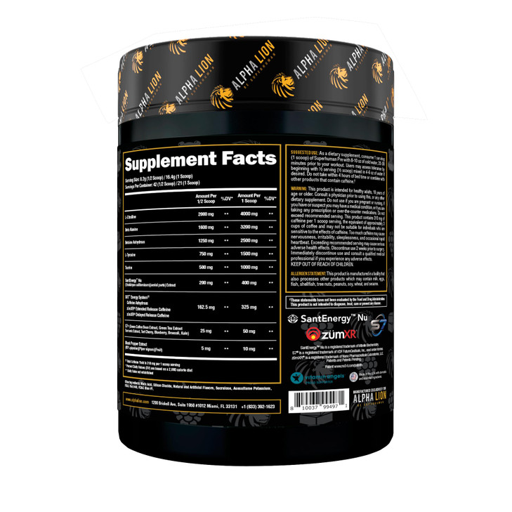 ALPHA LION Superhuman Pre Workout Powder, Beta Alanine, L-Taurine & Tri-Source Caffeine for Sustained Energy & Focus, Nitric Oxide & Citrulline for P