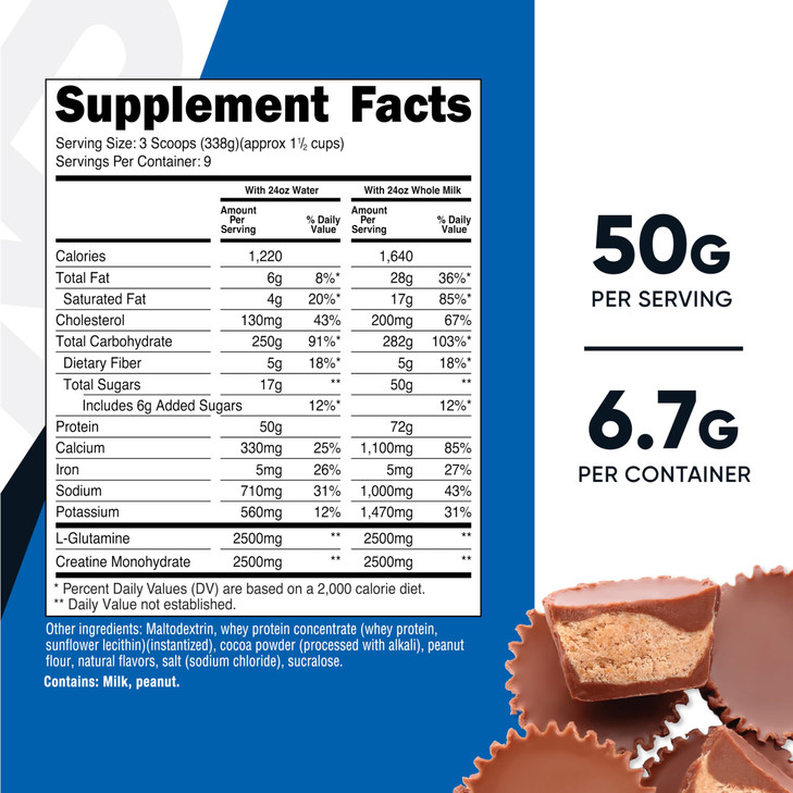 Nutricost Mass Gainer (Chocolate Peanut Butter Flavor, 6.7 LBS) 50 Grams of Protein Per Serving - Non-GMO