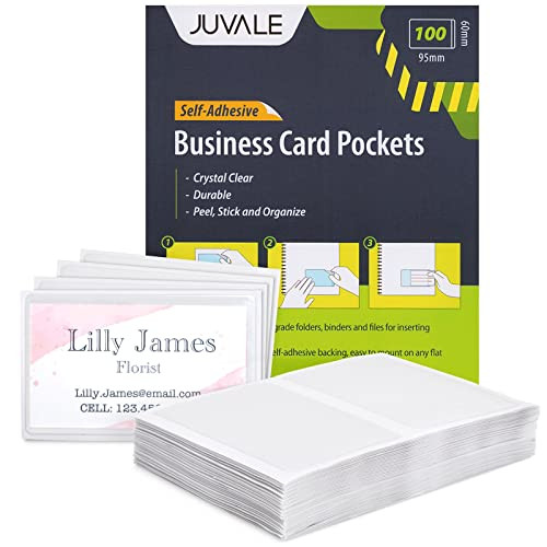 Juvale Business Card Holder Sleeves - Secure Adhesive Pockets - Index Card Holder for Notes - Storage Bin Labels & Clear Pocket Sleeves - Clear Plast