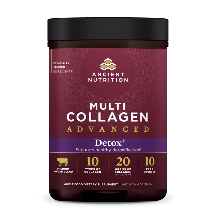 Ancient Nutrition Advanced Multi Collagen Protein Powder Cleanse & Detox, Unflavored, 36 Servings