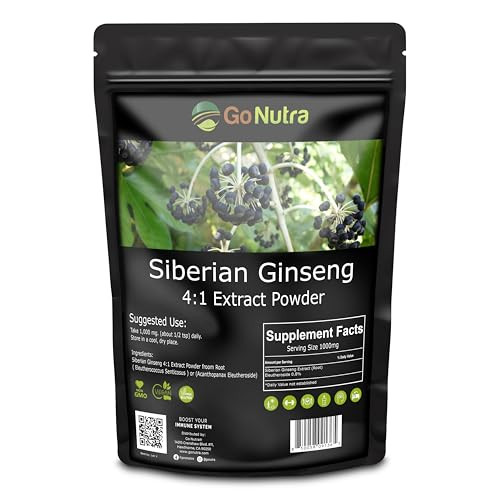 Go Nutra Siberian Ginseng - Eleuthero Root Powder | 4:1 Extract 4X Times Stronger | Supports Energy & Stamina | Natural & Adaptogenic | Eleutherococc