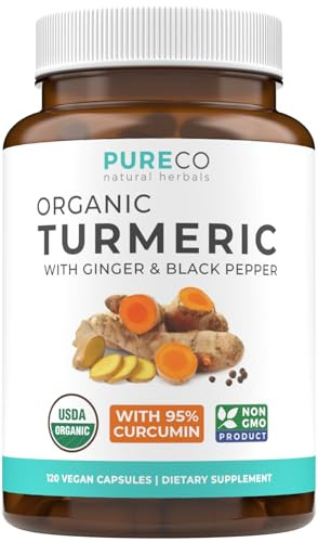 Organic Turmeric Ginger Black Pepper Supplement - High Potency Organic Turmeric Curcumin Capsules with Ginger & Black Pepper for Enhanced Benefits an