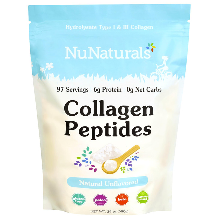 Nunaturals Collagen Peptides Powder (Type I, III), for Skin, Hair and Nail, 24oz