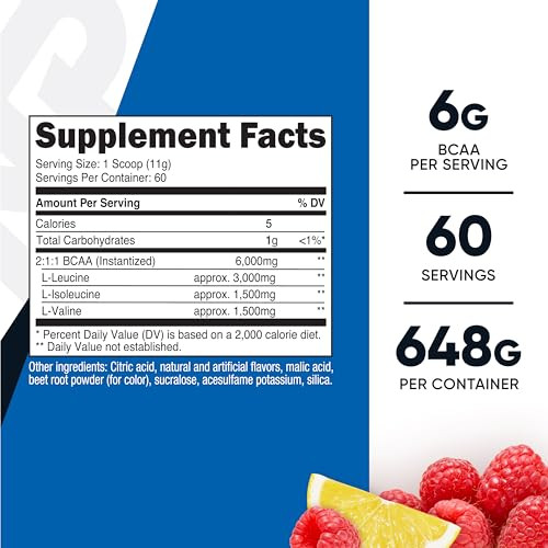 Nutricost BCAA Powder (Raspberry Lemonade, 60 Servings) - Optimal 2:1:1 Ratio