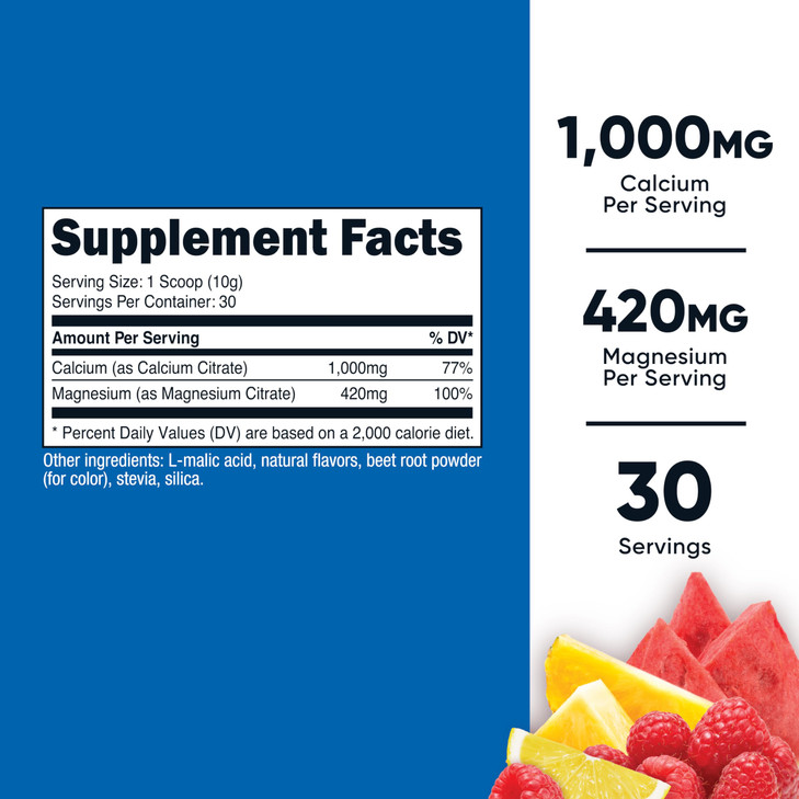Nutricost Calcium Magnesium Powder (Fruit Punch, 30 Servings) - Bone Support, Non-GMO, Gluten Free (from Calcium Citrate and Magnesium Citrate)