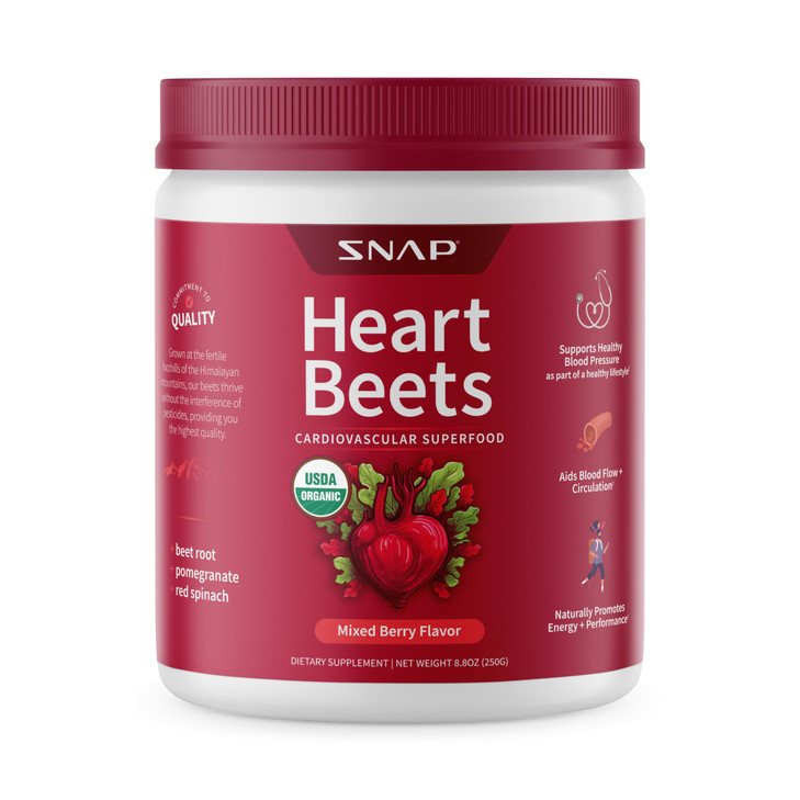 Snap Supplements Heart Beets, Organic Beet Root Powder, Cardiovascular Support Supplement for Men & Women, Beets, Pomegranate, B Vitamins & Red Spina