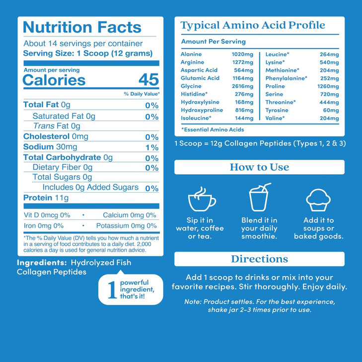 Further Food Unflavored Marine Collagen Peptides Powder, Wild-Caught Sustainably Sourced Fish, Hydrolyzed Type 1, 2 & 3, 12g Protein, 5.93 Oz