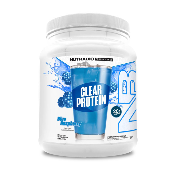 NutraBio Clear Protein Powder, Blue Raspberry - 20 Servings, 20g Clear Whey Protein Isolate, 0 Sugar, 0g Lactose, Refreshing Fruit Flavors, GLP1 Supp