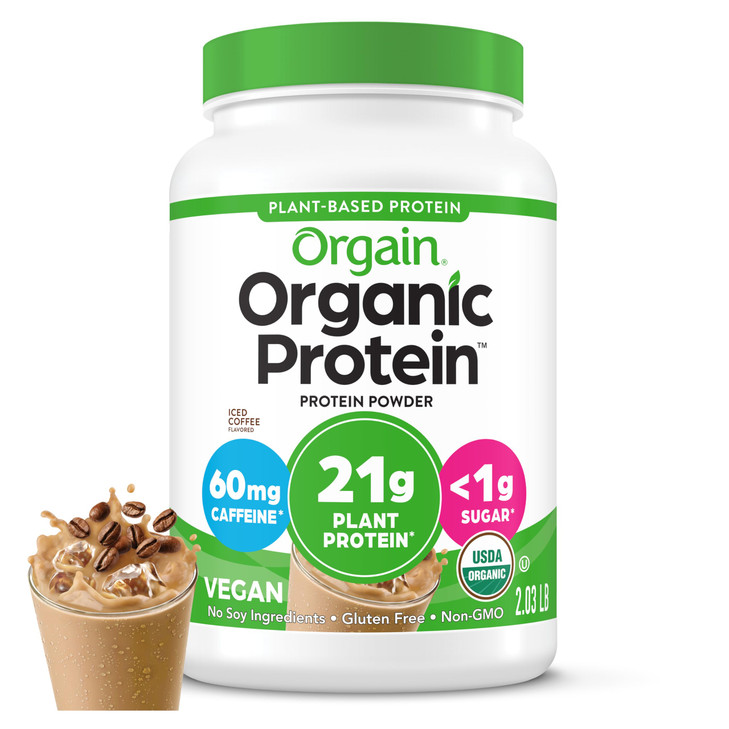 Orgain Organic Vegan Protein Powder, Iced Coffee - 21g Plant Protein, 60mg of Caffeine, Low Net Carb, No Lactose Ingredients, No Added Sugar, Non-GMO