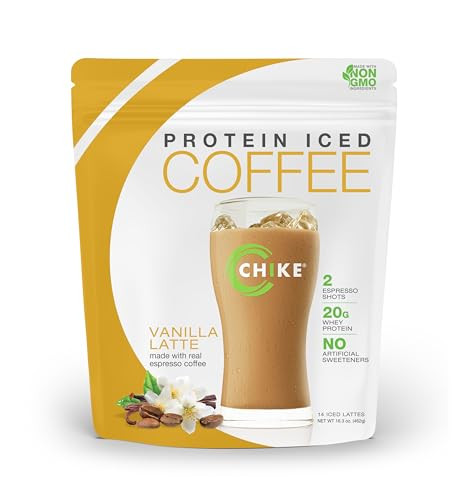 CHIKE Natural Vanilla Latte High Protein Iced Coffee, 20 G Protein, 2 Shots Espresso, 3 G Sugar, Keto Friendly and Gluten Free, 14 Servings (16.3 Oun