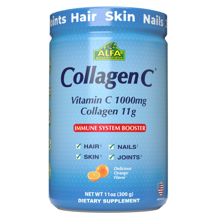 ALFA VITAMINS CollagenC Hydrolysate Peptides Powder Supplement with 1,000mg Vitamin C - Premium Quality Source of Nutrients - Skin, Hair, Nails, Immu