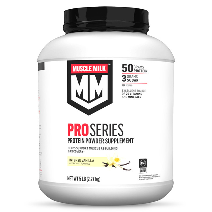 Muscle Milk Pro Series Protein Powder Supplement, Intense Vanilla, 5 Pound, 28 Servings, 50g Protein, 3g Sugar, 20 Vitamins & Minerals, NSF Certified