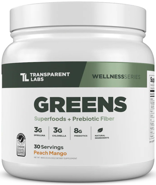 Transparent Labs Prebiotic Greens - Superfood Powder & Antioxidants Supplement with Organic Spirulina, Chloerra, Acacia, & Green Banana Powder - 30 S