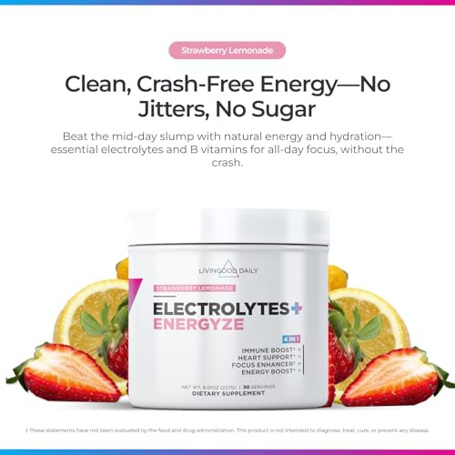 Livingood Daily Electrolytes Powder, Electrolytes Hydration Powder with Vitamin C, Taurine, D Ribose & FOS, Sugar Free Electrolyte Drink Mix, Keto, G