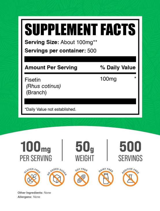 BulkSupplements.com Fisetin Powder - Nutritional Supplement, Fisetin 100mg, Antioxidants Source - Pure & Gluten Free, 100mg per Serving, 50g (1.8 oz)