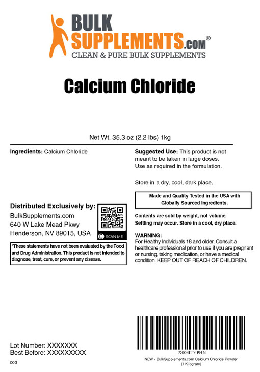 BulkSupplements.com Calcium Chloride Powder - Calcium Chloride Dihydrate, Food Grade Calcium Chloride, Calcium Supplement - Food Additive, Gluten Fre