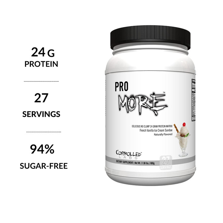 CONTROLLED LABS PROmore Protein Powder (27 Servings) - 24g Protein Per Scoop - 94% Sugar-Free, Premium Smooth-Drink Formula (Chocolate Ice Cream Sund