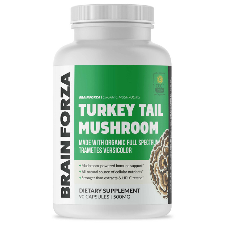 Brain Forza Organic Turkey Tail Mushroom Capsules, Mushroom Powdered Immune Support, Liver and Digest Health Support, Organic Defense Support, Non-GM
