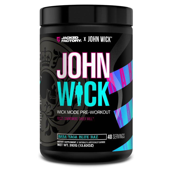 Jacked Factory X John Wick - Wick Mode Pre Workout Powder - Intense Energy, Battle-Ready Focus, Unstoppable Commitment, and Sheer Will - 40 Servings,